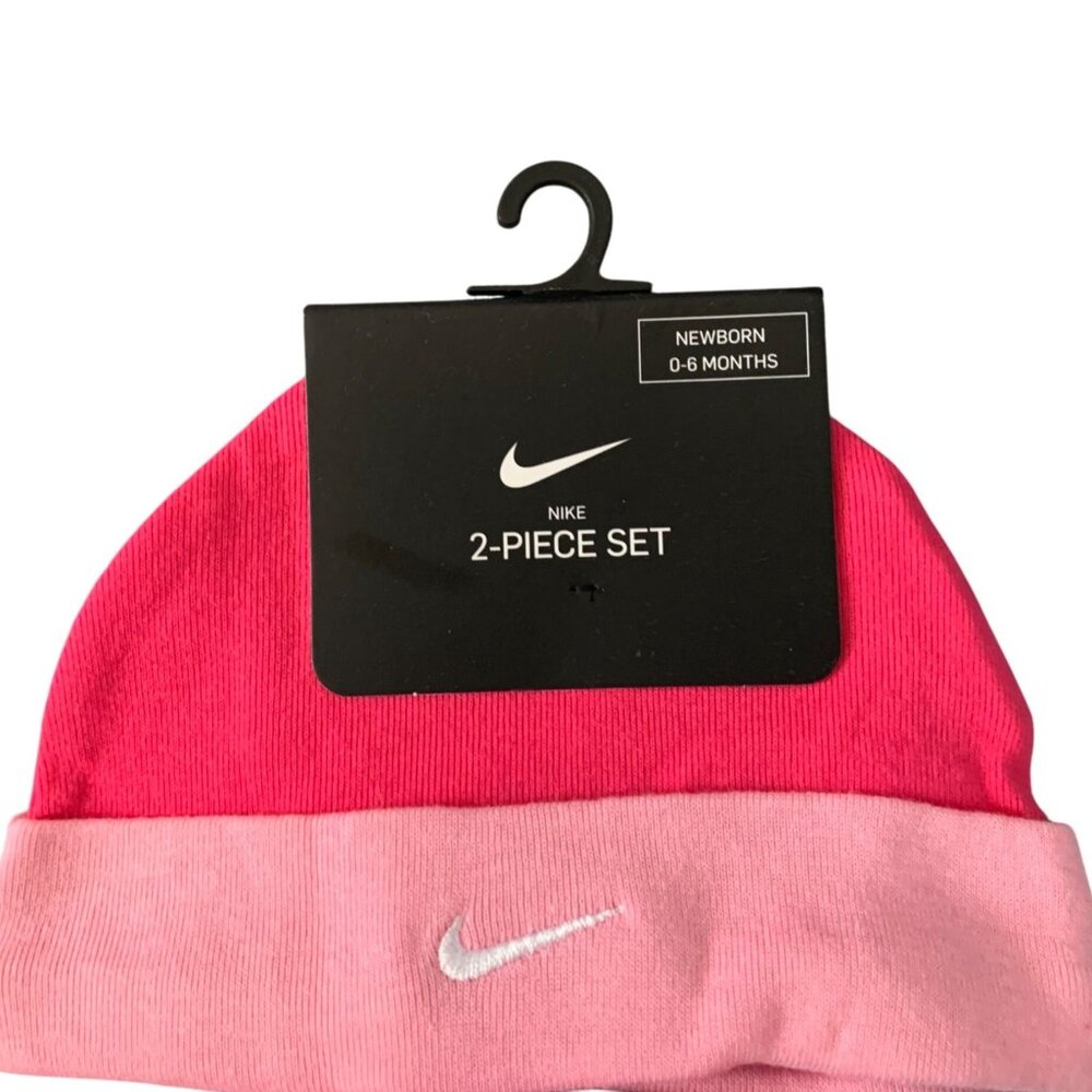 Nike Baby Girls 2 PC Set Size 0-6 Mos Swoosh Hat Booties Hyper Pink Gift Shower - Picture 2 of 9